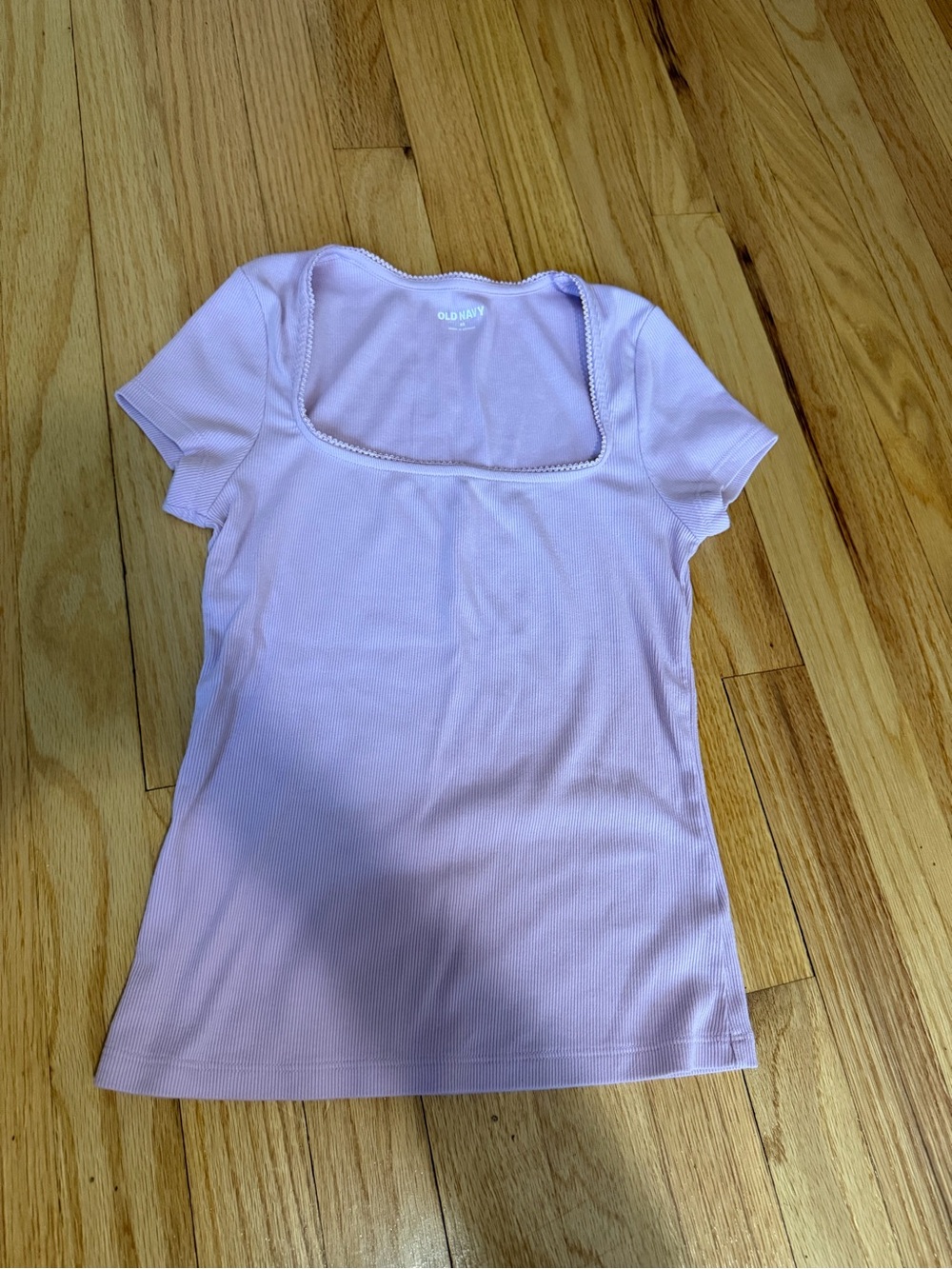 Old Navy Light Lilac Square-Neck Ribbed Short Sleeve Tee